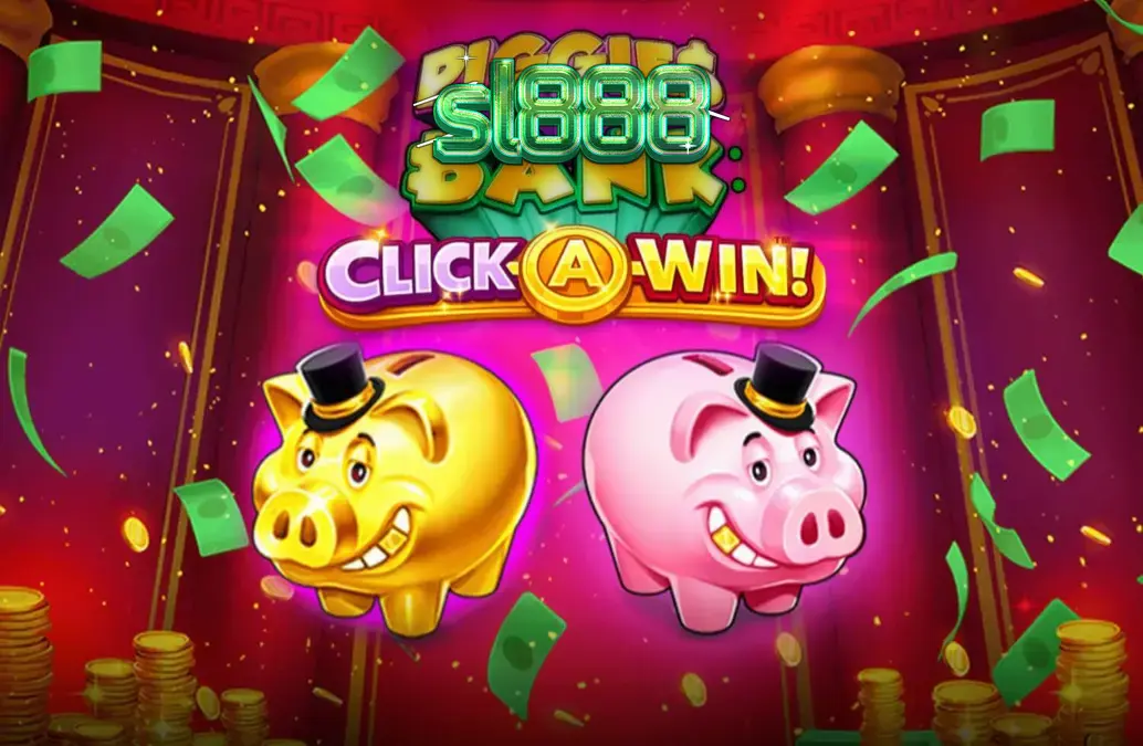 Tampilan visual slot Piggies and the Bank: Click-A-Win dengan tema celengan babi mewah